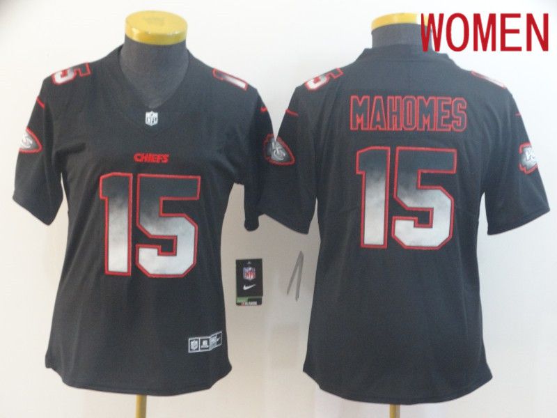 Women Kansas City Chiefs 15 Mahomes Nike Teams Black Smoke Fashion Limited NFL Jerseys